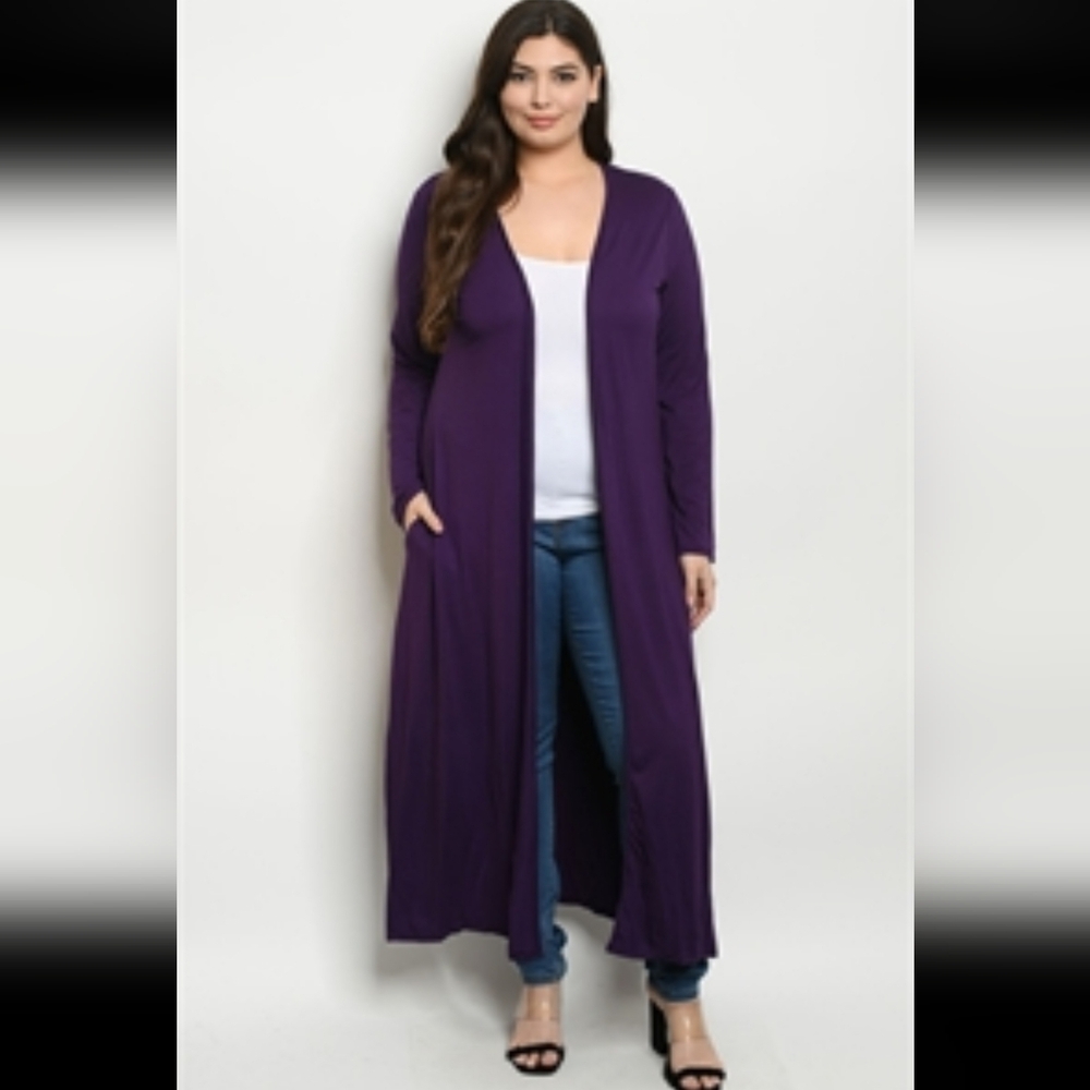 Annabelle‎ Plus Size Purple Longline Cardigan Duster Open Front Sweater XL–3X